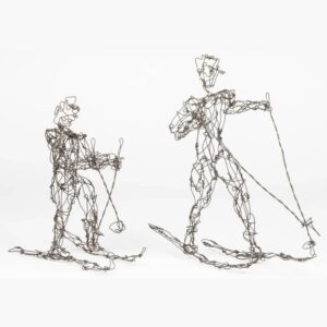 Skiers in the Mountains Wire Mobile Sculpture