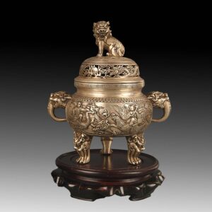 Chinese Censer with Dragon, Phoenix, Foo Lion and Caishen Decoration