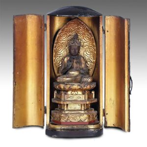 Japanese Zhushi Shrine with Seated Buddha on Lotus Base with Cloud Mandorla