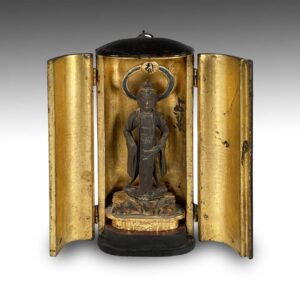 Japanese Boxed Zhushi Shrine with Standing Buddha