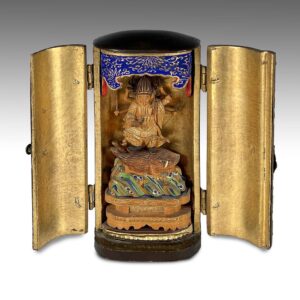 Japanese Miniature Boxed Zhushi Shrine with Standing Buddha