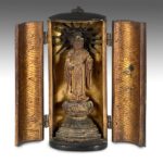 Japanese Miniature Boxed Zhushi Shrine with Standing Buddha, Japan