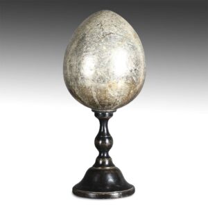 French Glass Egg on Turned Wood Base: Silver