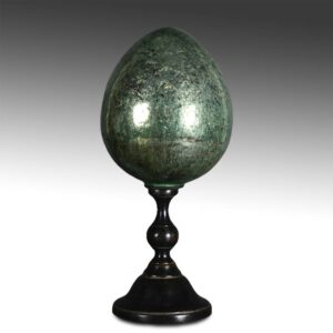 French Glass Egg on Turned Wood Base: Green