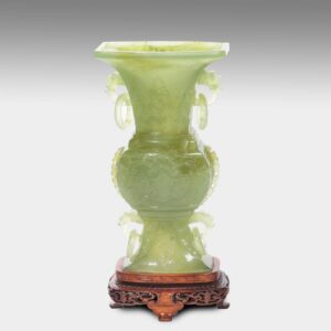 Chinese Urn with Loop Handles on Wooded Stand