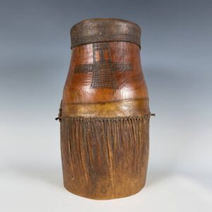 Ethiopian Cylindrical Milk Jug with String Tied Leather Top