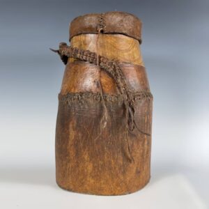 Ethiopian Cylindrical Milk Jug with String Tied Leather Top