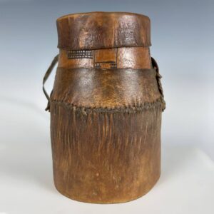Ethiopian Cylindrical Milk Jug with String Tied Leather Top