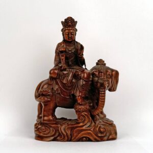 Chinese Hand Carved Figure of Samantabhadra Riding Elephant Holding RuYi Scepter