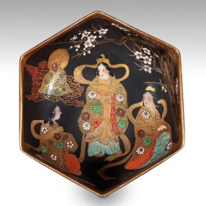 Japanese Satsuma Hexagonal Bowl Depicting 3 Female Figures & Seated Buddha