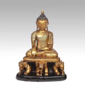 Burmese Seated Buddha on Elephant Base with Bhumisparsa Mudra