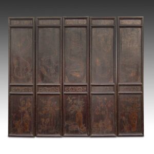 Chinese Five Panel Screen Set with Dragon Motif
