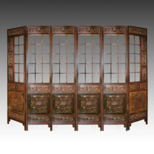 Chinese Six Panel Open Lattice Screen Set with Two End Panels