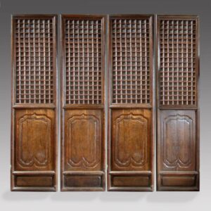 Chinese Four Panel Lattice Screen Set with Oyster Shell Inserts