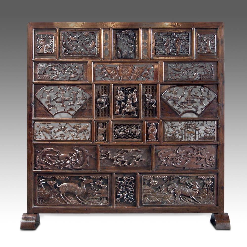 Chinese Pierced Work Floor Screen on Wood Base