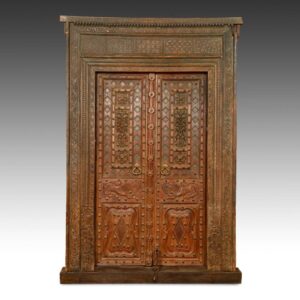 Indian Framed Double Door with Opposing Lions