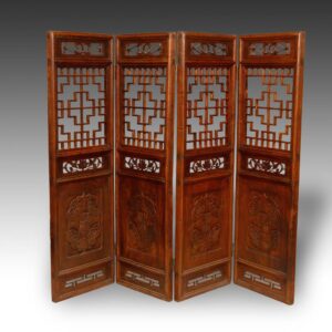 Chinese Four Panel Screen Set with Stylized Lattice