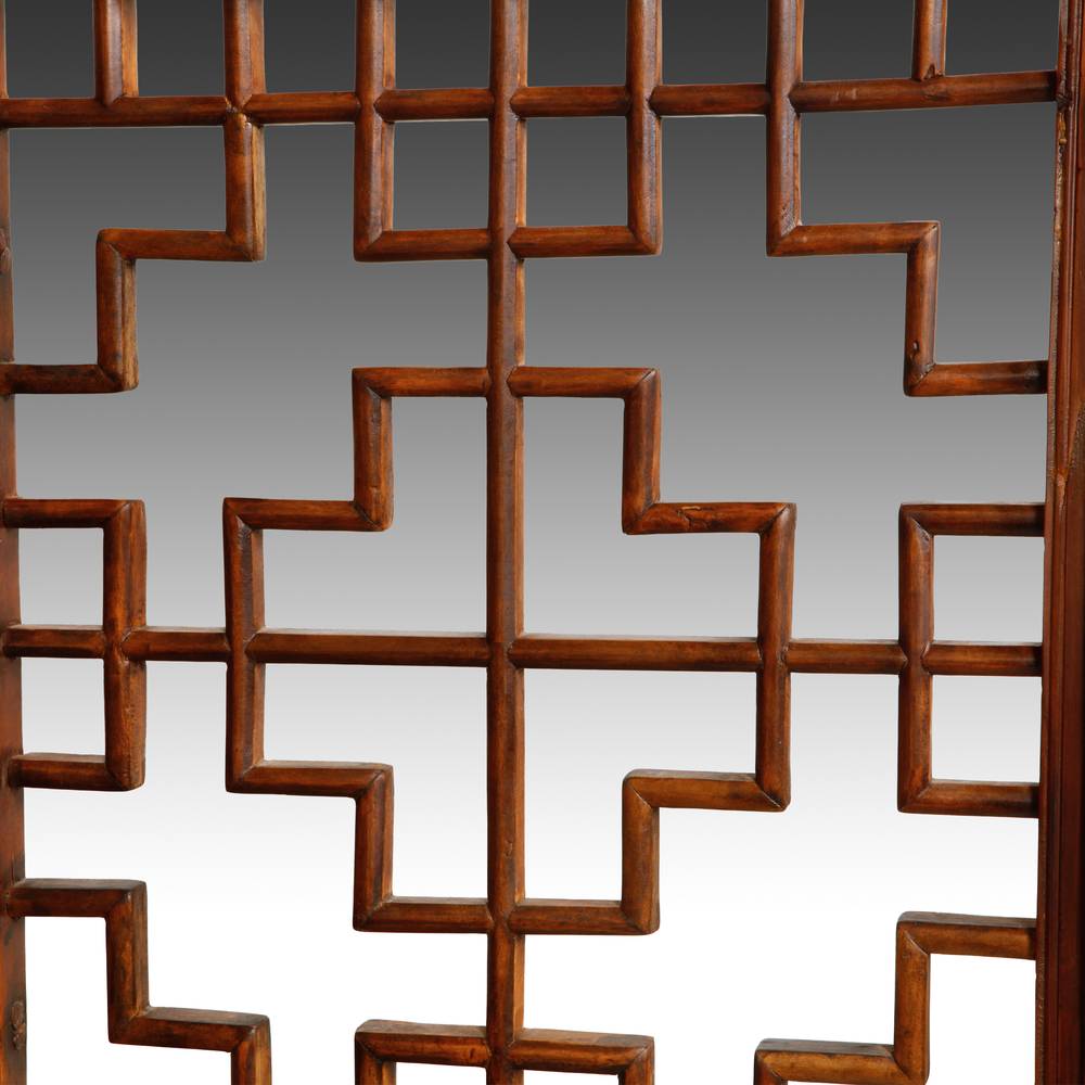 Chinese Four Panel Screen Set with Stylized Lattice - Image 3