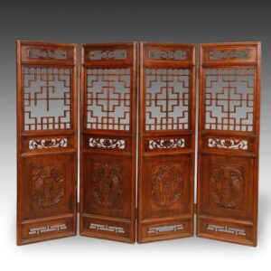 Chinese Four Panel Screen Set with Stylized Lattice