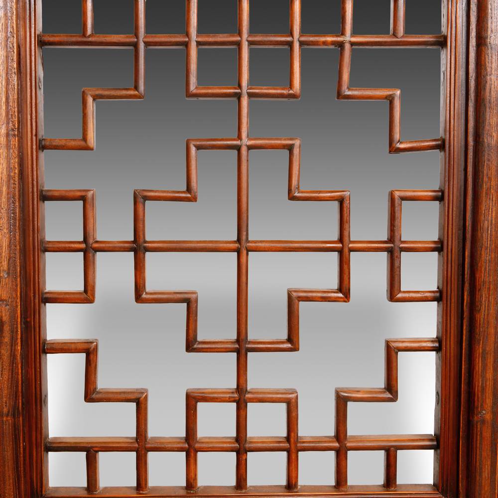 Chinese Four Panel Screen Set with Stylized Lattice - Image 3
