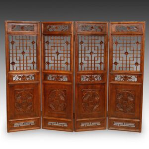 Chinese Four Panel Screen Set with Stylized Lattice
