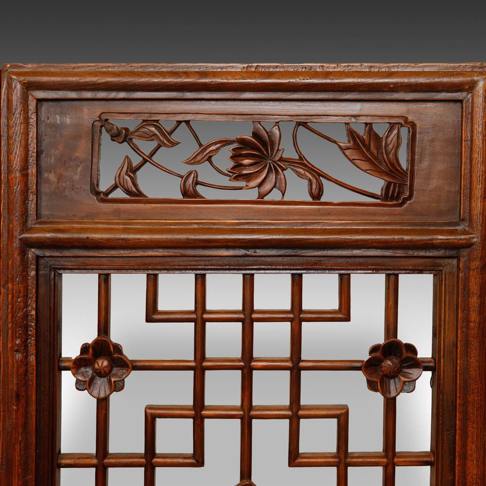 Chinese Four Panel Screen Set with Stylized Lattice - Image 3