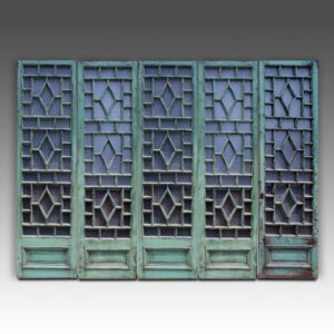 Chinese Five Panel Screen Set with Moulded Glass