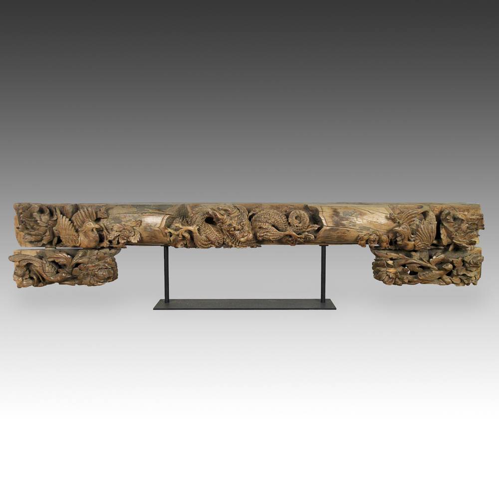Chinese Door Lintel with Phoenix Motif, Based