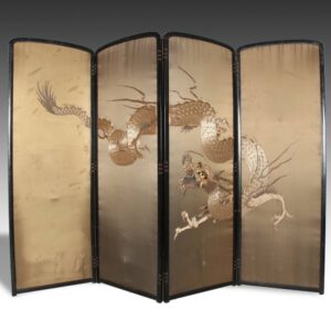 Japanese Four Panel Floating Dragon Floor Screen