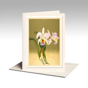 Japanese Archival Note Card, Cattleya Mendelli Var. Gloria Mundi