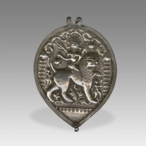 Indian Plaque Amulet Depicting Mahakali on a Lion