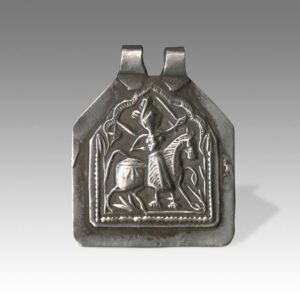 Indian Plaque Amulet Depicting Durga on Horse