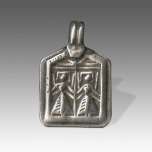 Indian Plaque Amulet Depicting Double Devi Under Chhatri