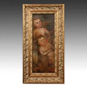 Mexican Colonial Religious Scene Depicting Putti or Angels, Framed