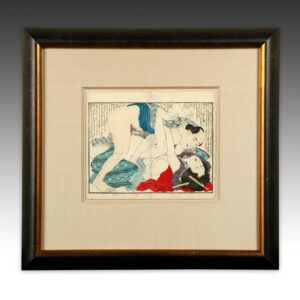 Japanese Shunga Woodblock Print, Framed