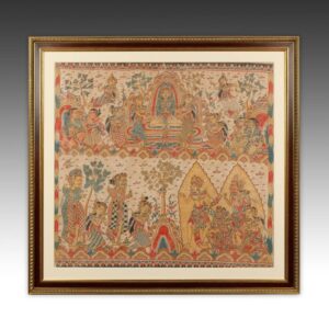 Indonesian Tabing or Story Cloth Depicting Scenes From the Arjuna Wiwaha, Framed