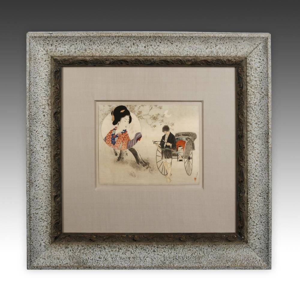 Japanese Kuchi-E Woodblock Print, Framed