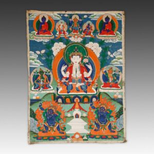 Tibetan Thangka or Devotional Painting Depicting Avalokiteshvara