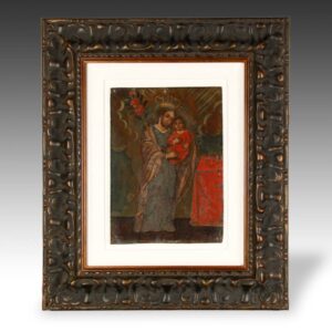 Mexican Retablo Depicting Saint Joseph with Christ Child, Framed