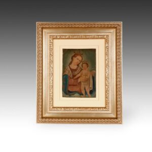 Mexican Retablo Depicting Holy Mother and Child, Framed