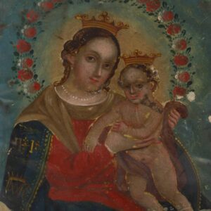 Mexican Retablo Depicting Holy Mother & Child