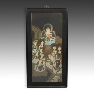 Chinese Framed Painting Depicting Buddha and Attendants