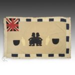 Fante Frankaa or Asafo Military Flag: Black Man, Key & Lock with Dinosaur, Frog & Lizard in White Rectangle, Fante Peoples, Ghana