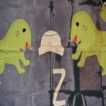Fante Frankaa or Asafo Military Flag: Black Man, Key & Lock with Dinosaur, Frog & Lizard in White Rectangle, Fante Peoples, Ghana