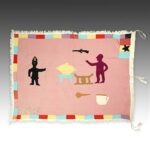 Fante Frankaa or Asafo Military Flag: Black Man, Key & Lock with Dinosaur, Frog & Lizard in White Rectangle, Fante Peoples, Ghana
