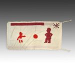 Fante Frankaa or Asafo Military Flag: Black Man, Key & Lock with Dinosaur, Frog & Lizard in White Rectangle, Fante Peoples, Ghana